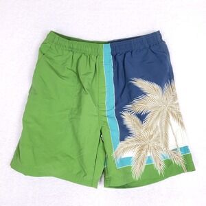 Tommy Bahama Swim Trunks M Colorblock Green Blue Palm Tree Board Shorts